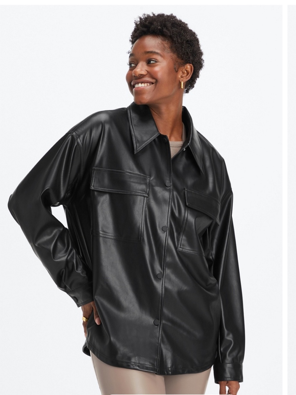 Fabletics Oversized Vegan Leather Shirt Jacket Size M